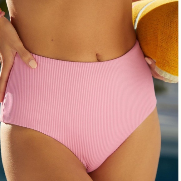Charlie Holiday Ruby High-Waisted Bikini Bottoms Pink Ribbed NWOT - Picture 14 of 15